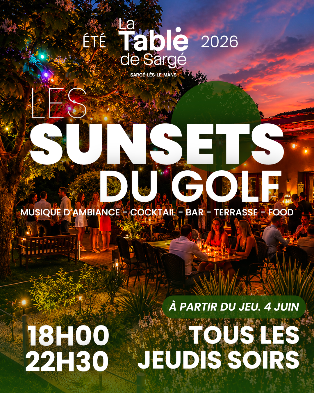 Affiche officielle Les Sunsets du Golf — Été 2026